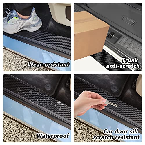 5Pcs Car Door Sill Protector,Carbon Fiber Sport Threshold/Rear Bumper Guard Anti-Scratch Sticker Door Edge Protection Decorate,Interior Accessories Self-Adhesive Anti-Scratch Waterpoor(Red Sport-5Pcs #TOP4