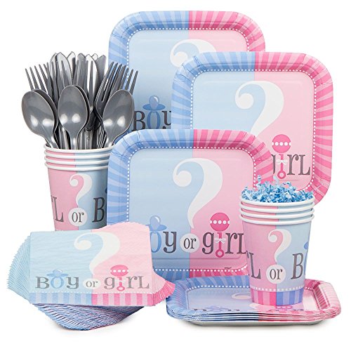 Baby Gender Reveal Partyware Kit, Blue & Pink, Includes 20 Plates, 24 Napkins, 24 Cups, & 18 Piece Cutlery Set