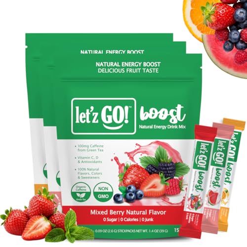 Image of Let'z Go Triple Boost - Berry + Orange + Watermelon (15+15+15 Pack) - Natural Energy Boost Caffeine Packets
