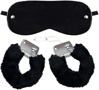Kit Sado Algema Sexual de Metal com Pelúcia e Venda para Olhos