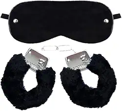 Kit Sado Algema Sexual de Metal com Pelúcia e Venda para Olhos