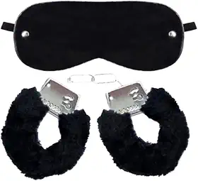 Kit Sado Algema Sexual de Metal com Pelúcia e Venda para Olhos