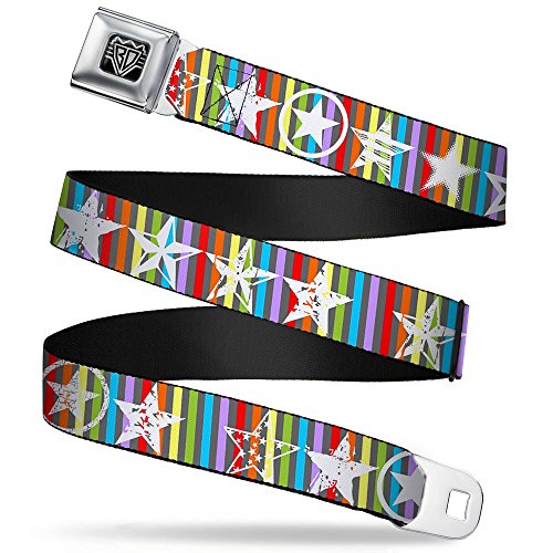 Buckle-Down Unisex-Adult's Seatbelt Belt XL, stars lines gray/multi color/white 1.5