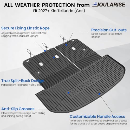 Image of Cargo Liner Backrest Mats for 2027 Kia Telluride 7&8 Seats Gas Only, All Weather TPE Cargo Trunk Mat Seat Back Protectors Accessories