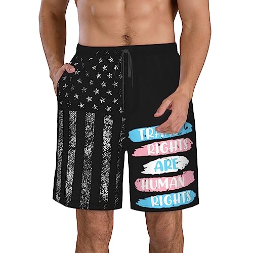 Trans Rights are Human Rights Transgender Men's Swim Trunks Quick Dry Board Shorts Pockets Swimsuit Swimwear for Men