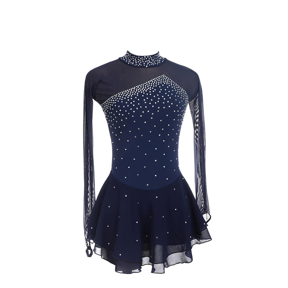 Vestido Patinaje Artistico Vestido Patinaje Artístico De Manga Larga para Mujer con Pedrería Ballet Maillot Falda(Navy Blue,XX-Large)