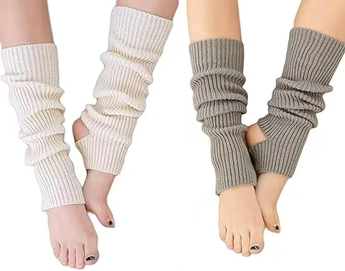Image of YUANQIAN Women Winter Extra Soft Long Legwarmer Warmer Knitted Stirrup Leg Warmers for Yoga Ballet Dance