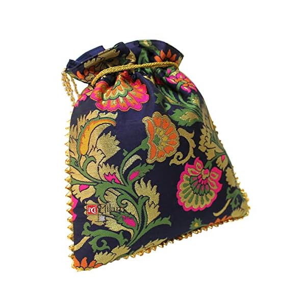 MILAN'S CREATION Designer Banarasi Brocade Potli Bag With Pearl Handle & Tassel Ethnic Wedding Purse Women’s Handbag - Image 5