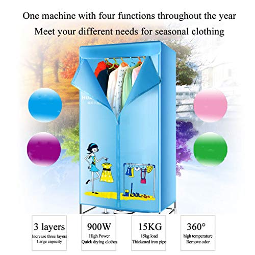 QIMO Clothes Dryer 220v Foldable Electric Portable Household Folding-Dry Machine Adjustable Timer Low Noise for Home,Laundry,Apartment 900W (Blue)