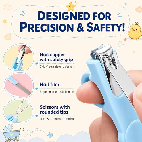 Image of StarAndDaisy baby grooming / care kit for new born baby , baby comb hair for new born Hair Brush, Comb,Baby Nail Scissor,Baby Nail Cutter,nail cutter safety holder, Nail Filer for Infants & Toddler (Care Kit-Blue)