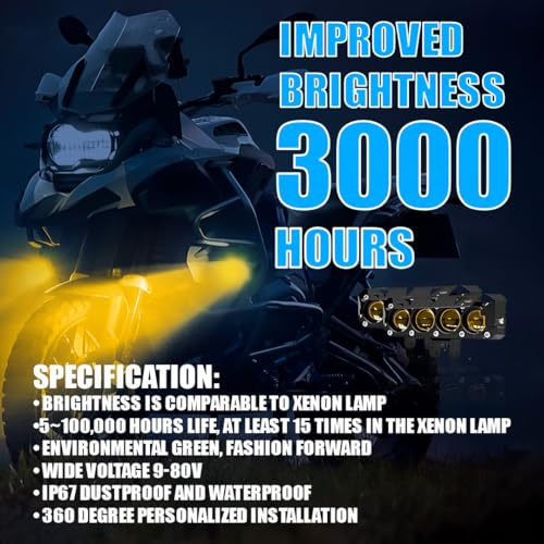 Image of Super Bright 4 LED Fog Light with Switch | Dual Mode Yellow and White Changing Light, High Low Beam, Aluminum Body, Universal Fit for Motorcycle and Car (Pack of 2)