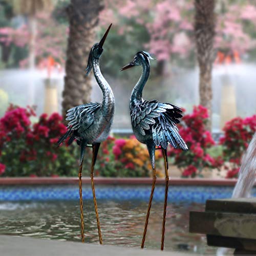 chisheen Crane Garden Statue Metal Heron Statue Outdoor Decorative Bird Decor for Lawn, Patio, Porch and Home, Set of 2 - Thumbnail 3