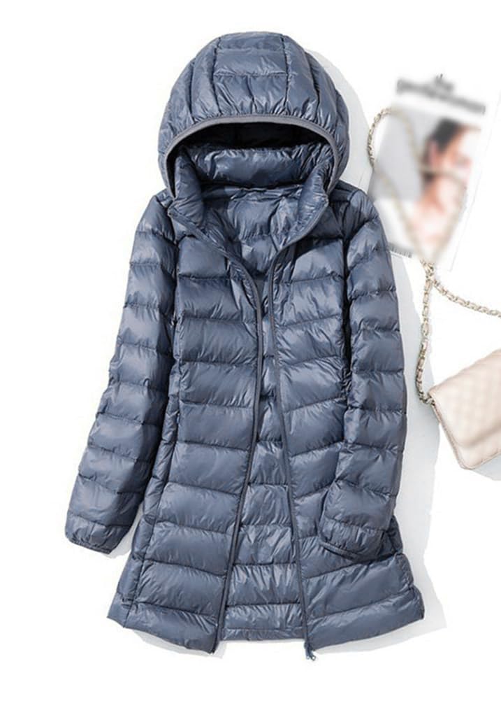 ORANDESIGNE Piumino Leggero Donna con Cappuccio Puffer Jacket Leggeri Giacca Cappotto Lungo Giubbino Down Jacket Piumino Leggero Caldo Giacche Trapuntato Slim Piumini Invernale