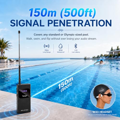 Image of Tayogo Swimming Headphones T6 + W23 Bone Conduction, Under Water Audio System, Spotify Swim Headset, No Need to Download, Waterproof FM Receiving & Bluetooth Open Ear Swim Headset for Training