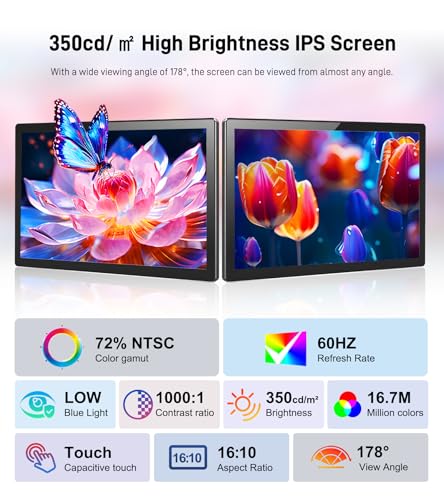 Image of 10.1 Portable Touchscreen Monitor,HDMI USB-C for Travel Mac (dark black)