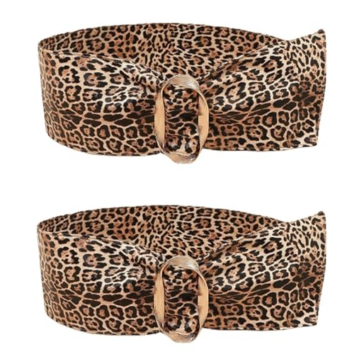 Skinny Belts, Waist Belt 2 Pcs Women's Belts Leopard Print Metal Buckle Stretchy Wide Dresses Fashion