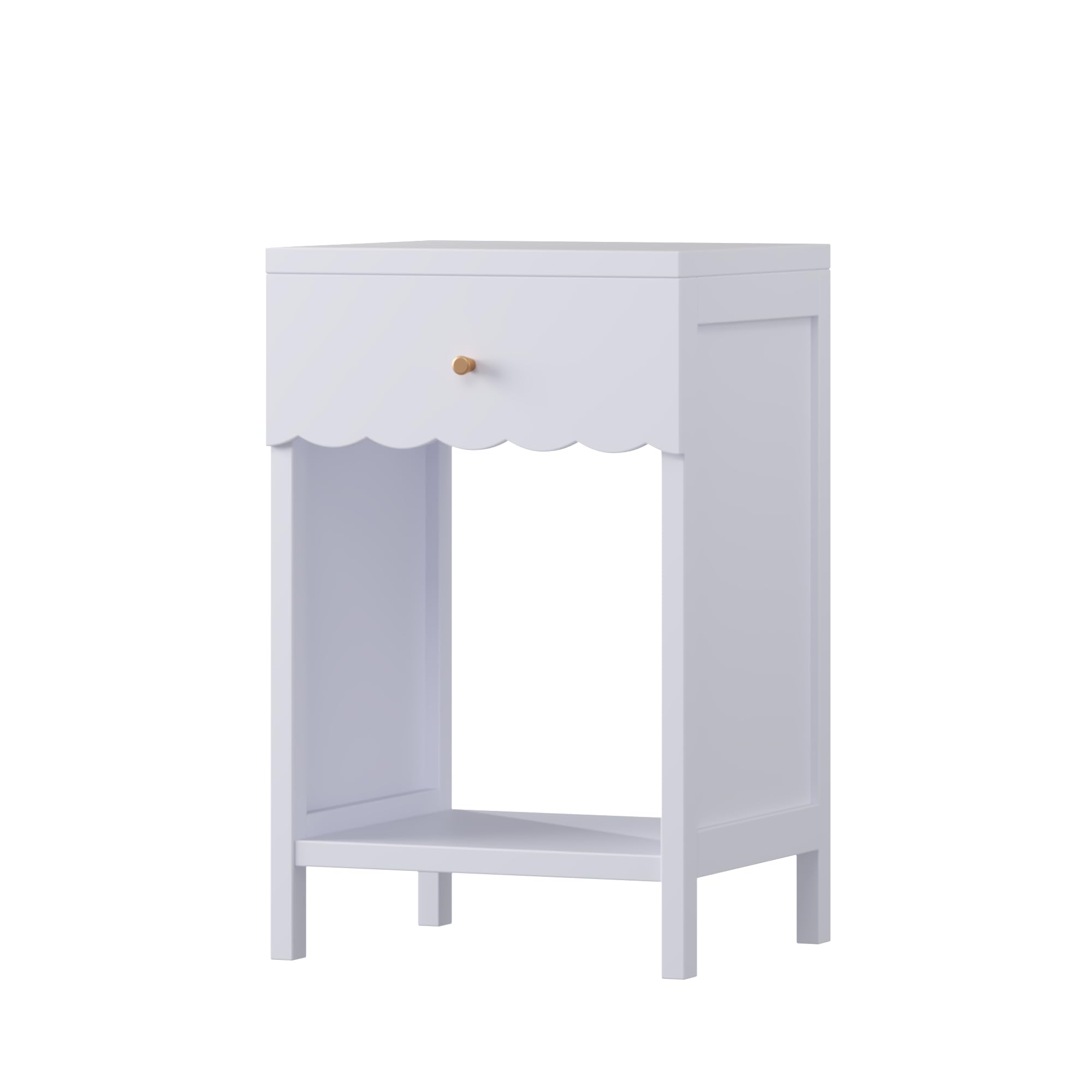 Light Purple Nightstand with Drawer and Open Shelf, Scalloped Edge Modern Bedside Table, Minimalist Bedroom Side Table for Small Spaces, Sturdy Engineered Wood Furniture