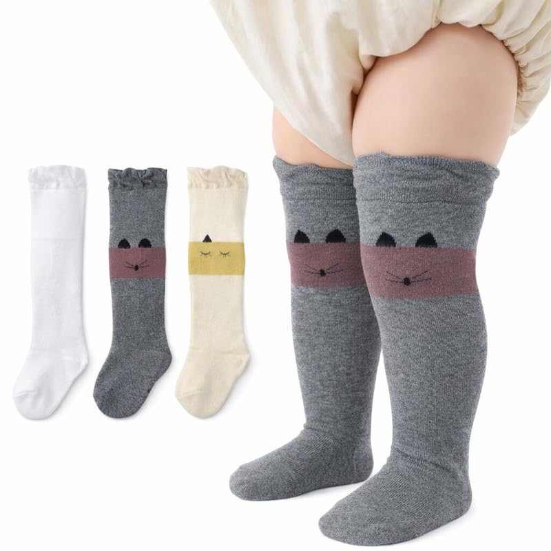 Baby Knee High Socks Pack of 3 | Cotton Warm Uniform Stockings for Newborn, Infants & Toddlers | Soft Stretch Knee Length Socks for Boys & Girls-image-43
