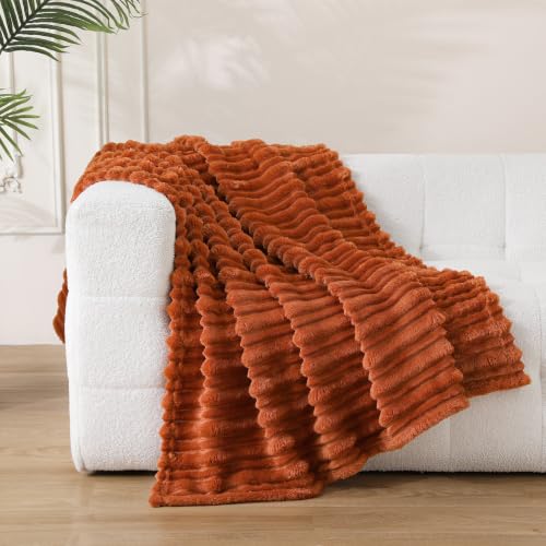 Puncuntex Manta Suave Naranja Oscuro 50"×60" para Sofá con Diseño a Rayas 3D miniatura 1