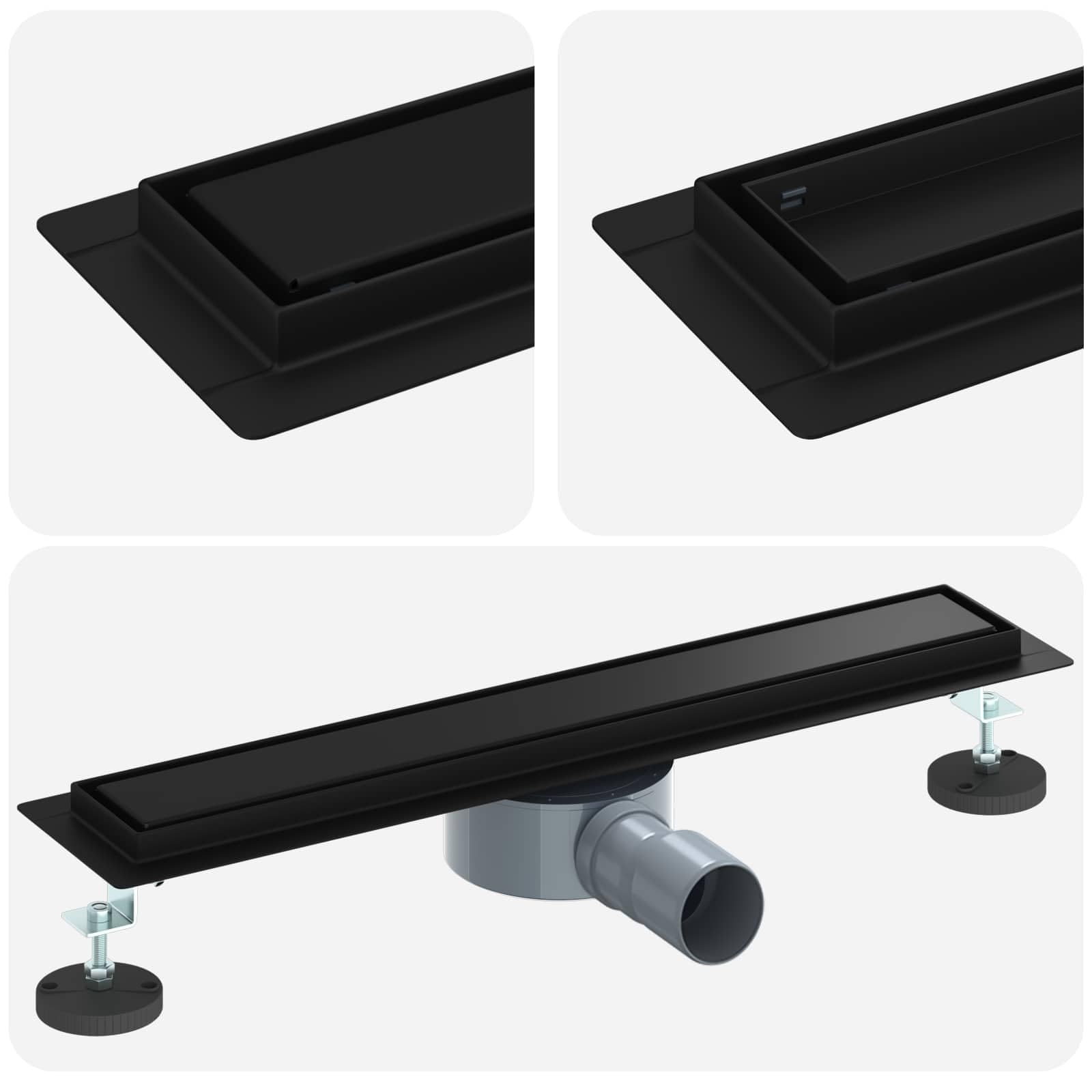 vidaXL Scarico Doccia 2-in-1 con sifone a 360° Nero 50 cm, Ristrutturazione Bagno, componente Doccia Moderno, Installazione Scarico Rettangolare per drenaggio e impianto Idraulico