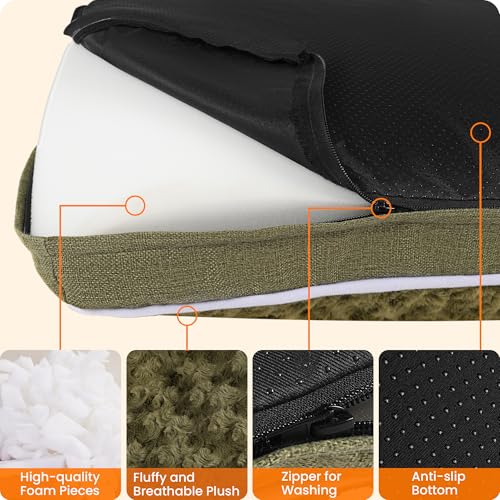 HMTOPE Orthopädisches Hundebett, Hundematte im Doppelstock-Design, Waschbar Hundekissen, Abnehmbar Hundekorb, 120 cm für Große Hunde, Olivgrün
