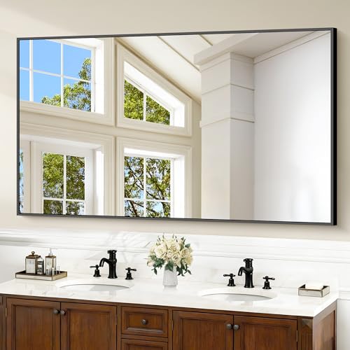Image of COFENY Black Bathroom Mirror for Wall, 60x36 Inch Rectangle Mirrors with Metal Frame, Large Modern Vanity Wall Mirror for Bathroom Living Room, Entryway Hangs Horizontal or Vertical