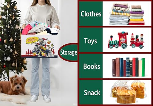 Image of Large Christmas Gifts Empty Baskets Kids Collapsible Holiday Storage Bin with Handle (Monster Truck Santa Claus)