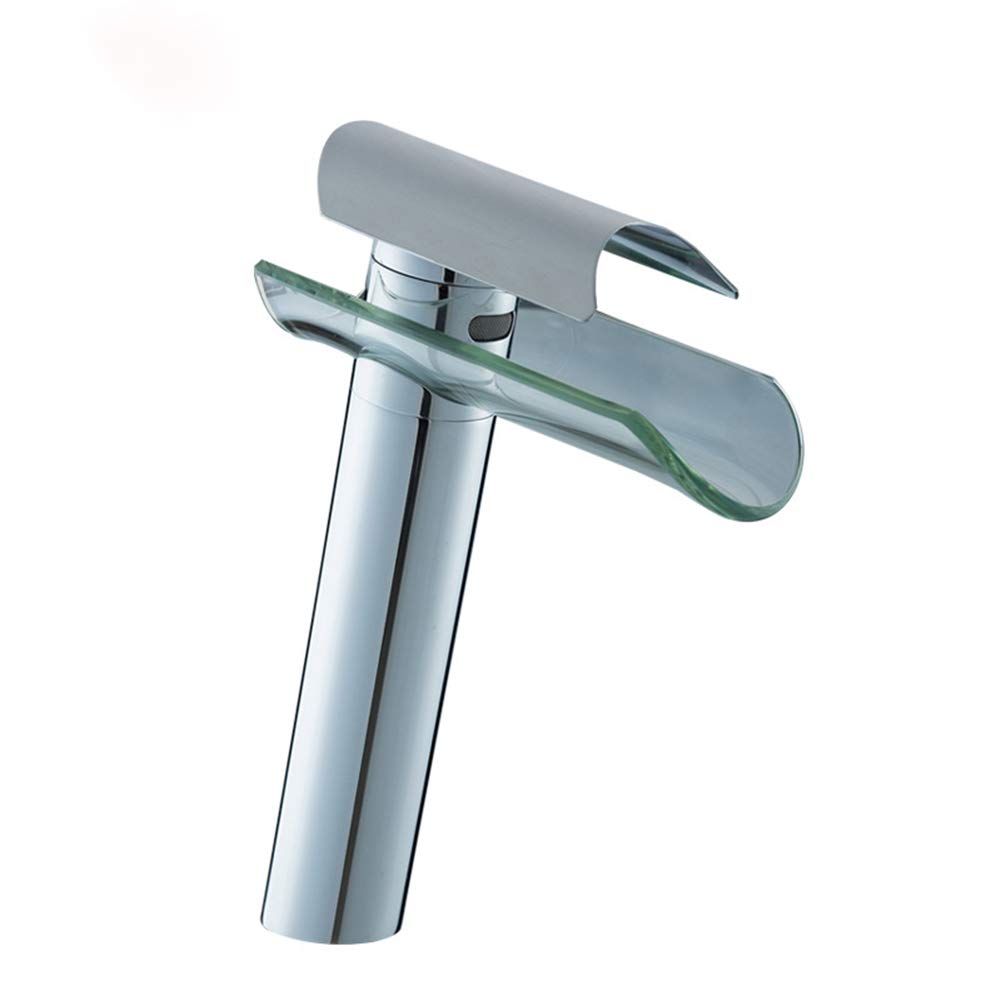 Basin Waterfall Tap, Bathroom Sink Mixer Tap Modern Chrome-Plated Single-Lever Counter Basin Hot and Cold Water Faucet, Copper Single-Hole Washbasin Faucet, Suitable for Toilets and Bathrooms