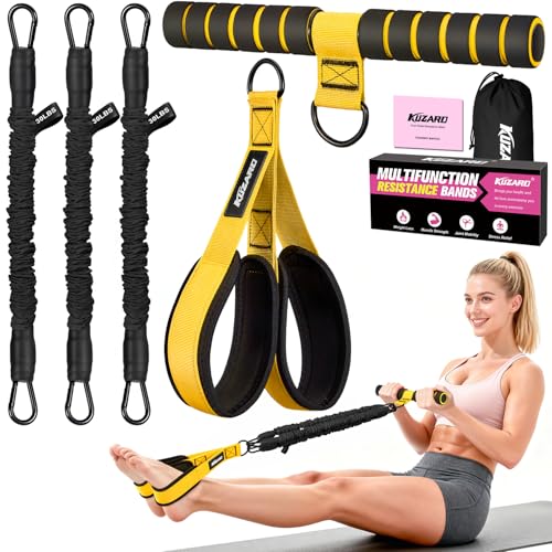 Image of Upgraded Multifunction Pedal Resistance Band with Handle, 3 Tube Adjustable Resistance Bands for Abdomen, Waist, Arm, Core /ABS, Leg Workout - Sit Up Exercise Equipment for Women