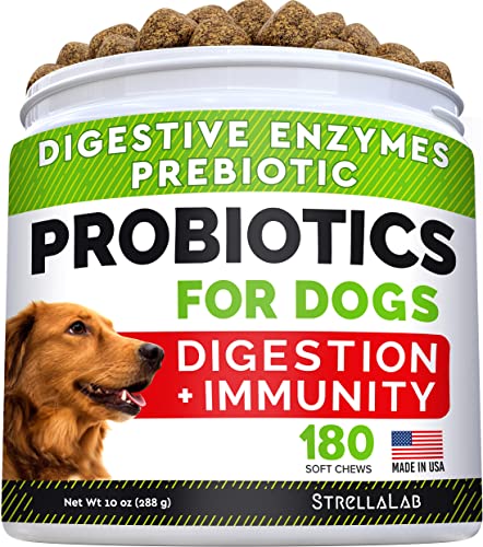 Dog Probiotics Treats for Picky Eaters - Digestive Enzymes + Prebiotics - Chewable Fiber Supplement - Allergy, Diarrhea, Gas, Constipation, Upset Stomach Relief - Improve Digestion, Immunity - 180ct