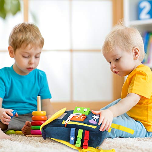Image of Busy Board - Toddler Backpack with Buckles and Learning Activity Toys - Develop Fine Motor Skills and Basic Life Skills - Learn to Tie Shoes - Children's Travel Toy