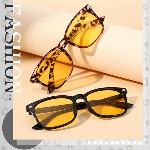 Image of Polarized Sunglasses for Women Men Night Vision Glasses Anti Glare | Yellow Anti Glare UV400 Lens, Lightweight Square Frame, for Day Night Use, Driving, Fishing, Cycling, Traveling
