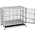 puppykitty Heavy Duty Stainless Steel Dog Cage Crate Kennel for Large Dogs with Two Plastic Tray Double Doors & Locks Design 4 casters (49