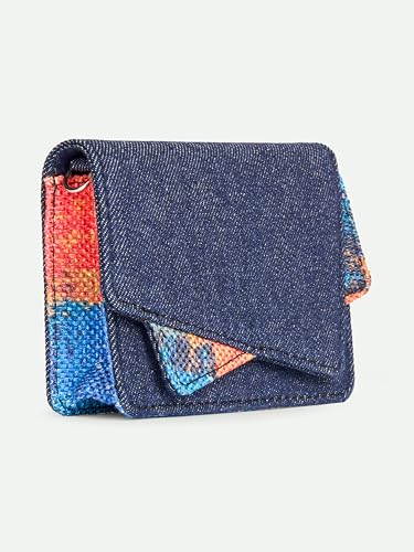 Image of ZOUK Tovi Mini Bag Wallet | Stylish Vegan Denim Crossbody Wallet for Women with Card Slots & Water-Resistant Lining | Handcrafted Small Sling Bag with Silver Chain Strap | Abstract Amaze