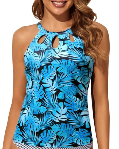 Image of Tempt Me High Neck Tankini Top Backless Bathing Suit for Women Key Hole Swimsuit Swim Top Only