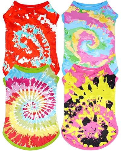 JpGdn 4Pcs/Pack Tie Dye Dog Shirts for Extra Large Dogs Girl Female Boy Male Pink Green Blue Red Sleeveless Tank Top Tee Clothes Vest Pet Apparel Streetwear Lightweight Stretchable Outfit XL