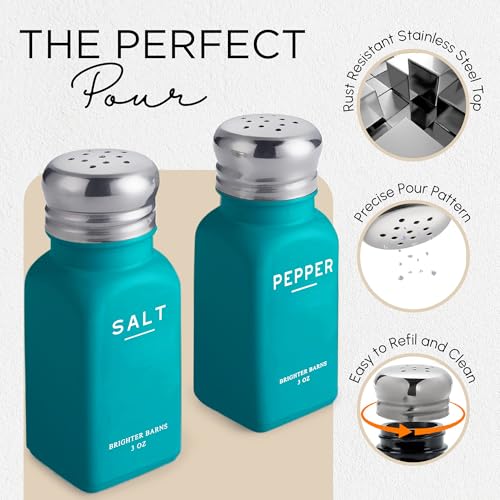 Image of Teal Salt and Pepper Shakers Set by Brighter Barns - Turquoise Kitchen Decor, Turquoise Kitchen Accessories, Blue Table Decor - Modern Farmhouse Countertop Accessories for Airbnb, Restaurant (Teal)