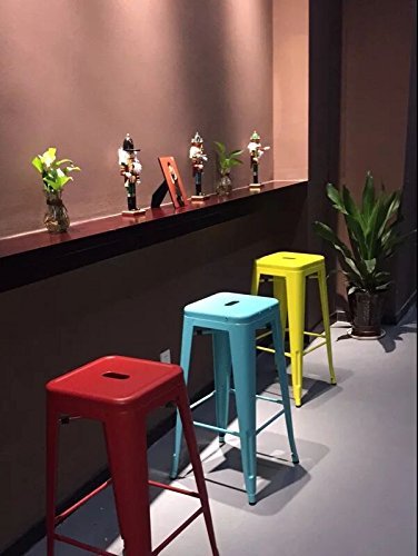 Changjie Furniture High Backless Metal Bar Stool For Indoor-Outdoor Kitchen Counter Bar Stools Set Of 4 ¡­ (30 Inch, Silver With Wooden Top) #TOP1