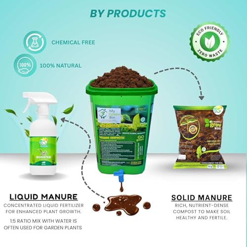 Image of Green rich Organic Composter 25 ltrs + 1 Bag Microbes (5 ltrs) - Convert Kitchen Waste to Manure