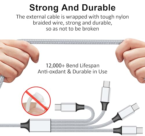 Image of USB C Splitter Multi Charging Cable,USB A /C to USB C QC 3.0 Fast Charging[2Pack 4Ft], 4 in 2 Multi Charger Cord, with 4 Type-C Connectors Compatible with Cell Phones Tablets and More