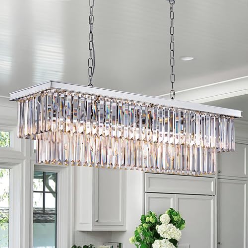 Wellmet 9-Light Crystal Chandelier 34.5 inch, Contemporary Modern Chandeliers Adjustable for Living Room, Dining Room, Pool Table Light, Kitchen Islan