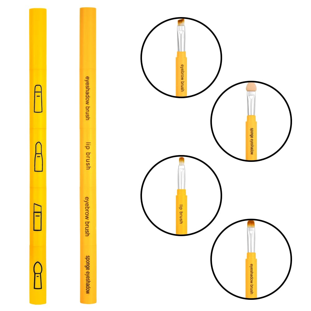 4 Pack 4 In 1 Travel Makeup Brush Multi -purpose Retractable Angled Eyeshadow Sponge Lip Brush Cosmetic Face Beauty Tools for Foundation Concealer Eyeshadow - Image 3