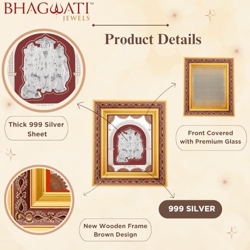 Image of 999Pure Silver Ramdarbar Frame | Divine Home Decor | Wall Mount Square Photo for Gift, Wooden PhotoFrame for Temple & OfficeDecor, SilverGift Items | hangingframe (10.50 inch x 9 inch Inch)