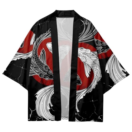 Image of Women's and Men Cardigan Jackets Lightweight Long Sleeves Japanese Kimono Casual Open Front Coat