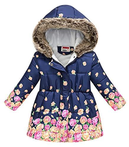 Happy Cherry Girl's Fleece Line Hooded Jacket Faux Fur Trim Winter Warm Coat Long Padded Outwear Snow Puffer Jackets