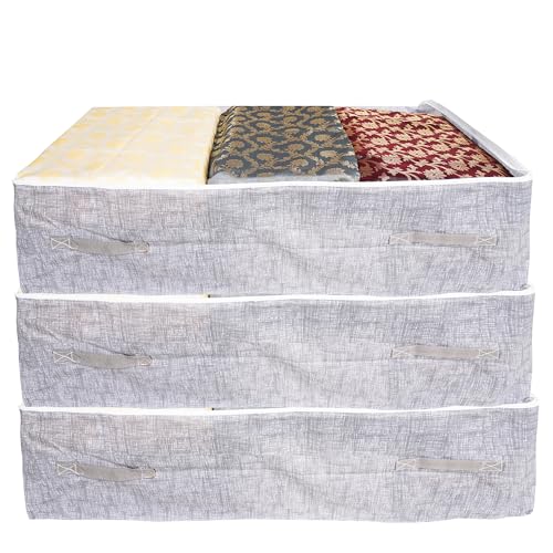 Image of Raggle 3 PCS Underbed Storage Bags Foldable Clothes Bag Large Capacity Storage With Clear Window Reinforced Handles Zippered Organizer Non-Woven For Comforters Blankets Bedding (Art Deco, 3)