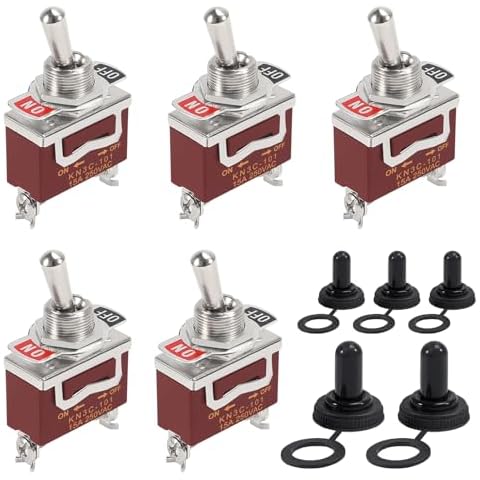 Coliao 5pcs Waterproof Toggle Switch 12V DC 30A Heavy Duty Marine Toggle Switches SPST 2 Pin ON Off Switch with Weatherproof Boot Cover for Auto Car Truck Boat Cover