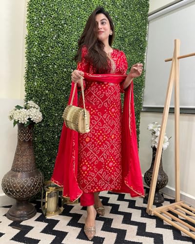 GoSriKi Women's Rayon Blend Straight Printed Kurta with Pant & Dupatta - Image 2