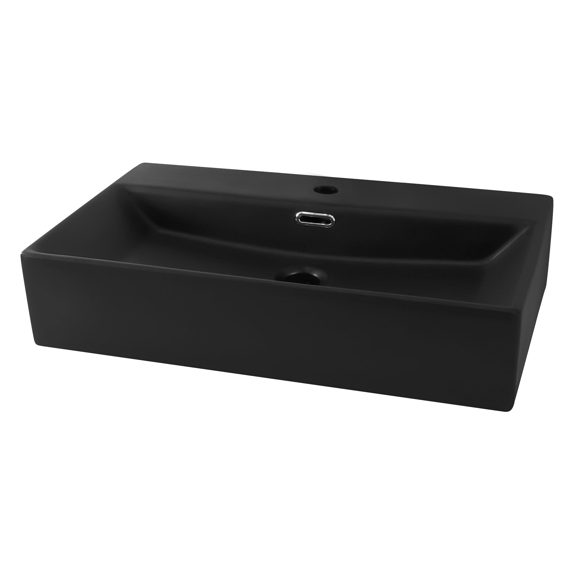 LuxeBath Lavabo in Ceramica 605x365x130 mm Colore Nero Opaco Lavello da Appoggio Rettangolare Lavandino Design Moderno Sanitari per Bagno Casa Hotel Bacinella per Ospiti Rubinetteria per Bagno