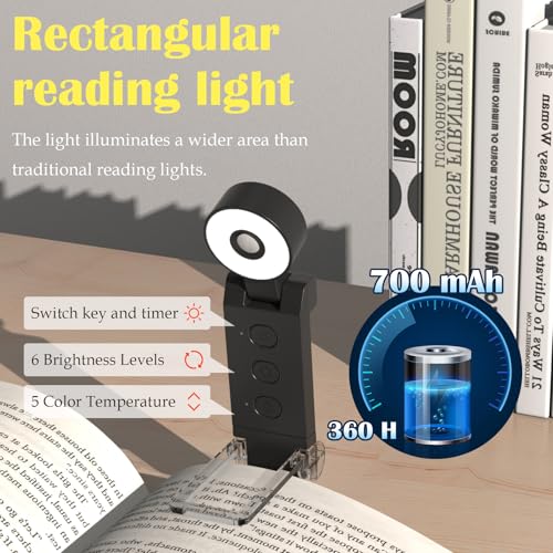 Image of Round Reading Light Clip On Book,USB Rechargeable Book Light,5 Colours and 6 Brightness dimmable,Angle Adjustable,for Reading for Bed (Black)